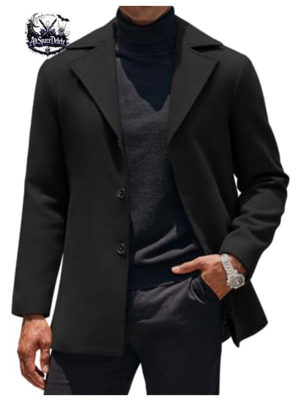 Mens Pea Coat Single Breasted Slim Fit Winter Trench Coat